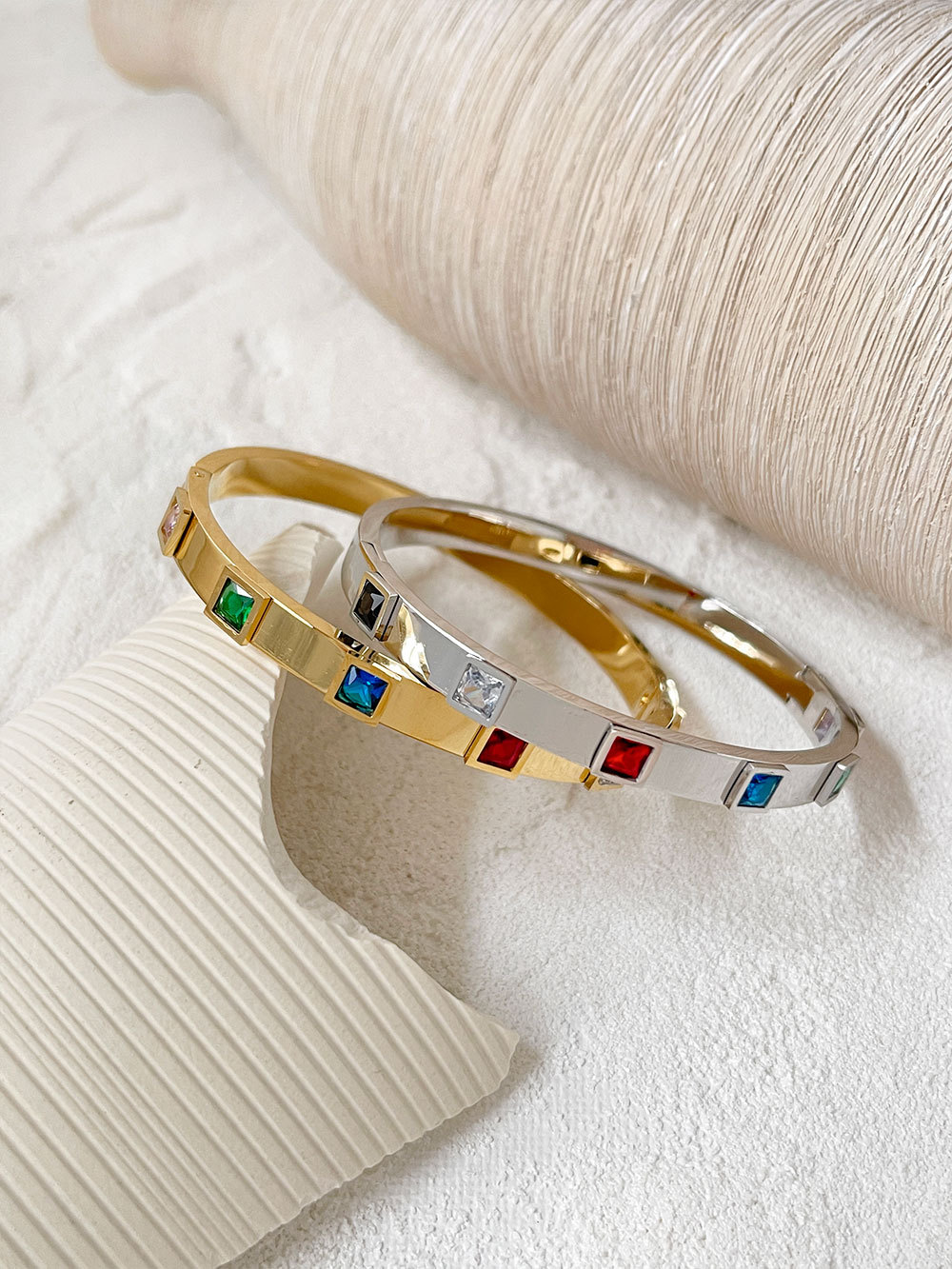 1 Piece Quantity Daily Occasion PVD Coated Real Gold Plated 18K Gold Square Titanium Steel Fashion Waterproof Non Tarnish Bangle
