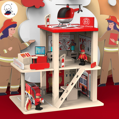 Simulated play house police station parking lot children's role-playing firefighter model building educational early education toys