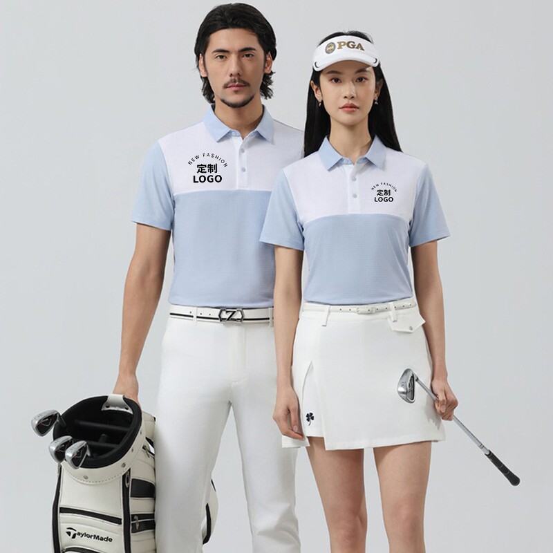 High-End Color-Blocked Cross-Border Golf Tops, Men's and Women's Short-Sleeved Golf Shirts, Summer Sports Quick-Drying Golf Clothes, Customized
