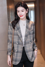 格子网红小西装女装秋冬欧美行时尚外套职业装休闲西服上衣