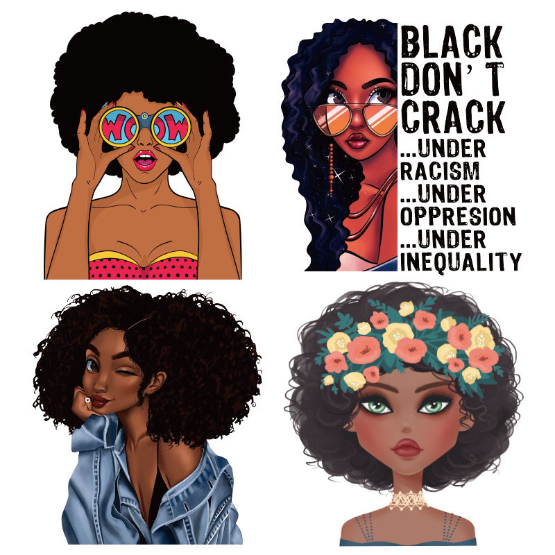 亚马逊美女热转印烫画现货 衣服logo印花贴纸熨烫贴柯式烫画图案