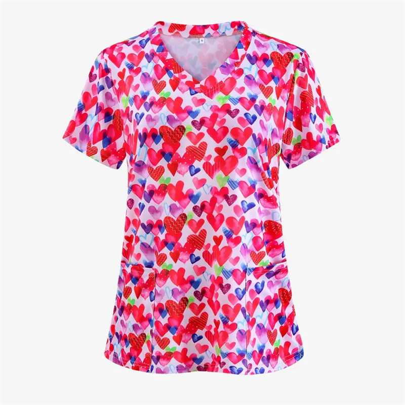 Women's T-shirt T-shirt V-neck nurse clothing full of love leisure Europe and the United States cross-border source direct AliExpress Amazon