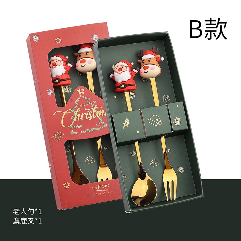 ステンレススプーン創意クリスマスツリーコーヒー攪拌スプーンデザート果物フォークスプーンフォーク食器プレゼントセット|undefined
