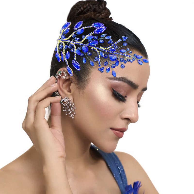 Foreign trade new blue rhinestone crystal headdress dress ball hairstyle accessories elegant three-dimensional diamond piece DZ253 Foreign trade new blue rhinestone crystal headdress dress ball hairstyle accessories elegant three-dimensional diamond piece DZ253