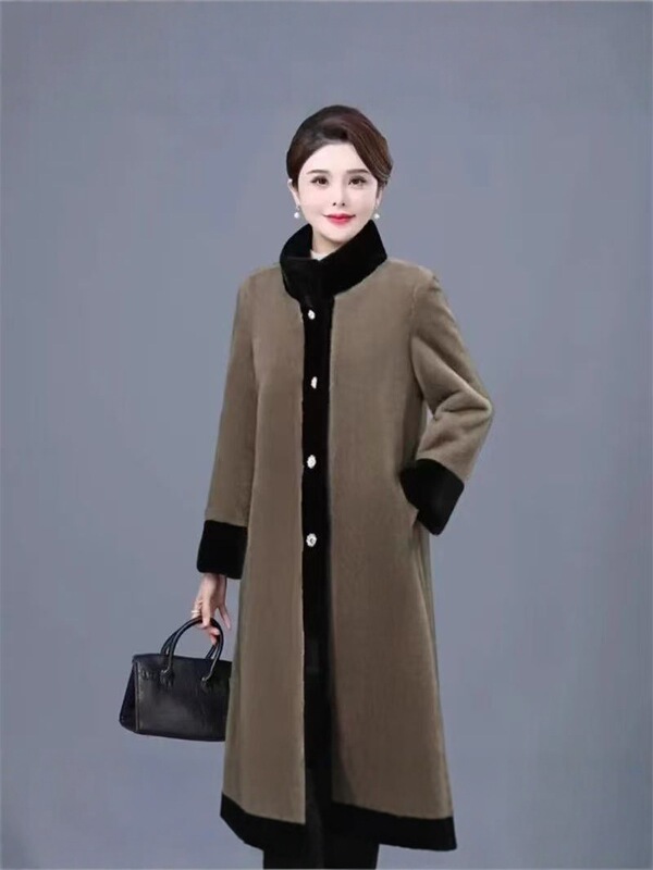 秋冬新款仿水貂绒撞色加厚皮草气质大衣女中长款洋气妈妈装外套|undefined