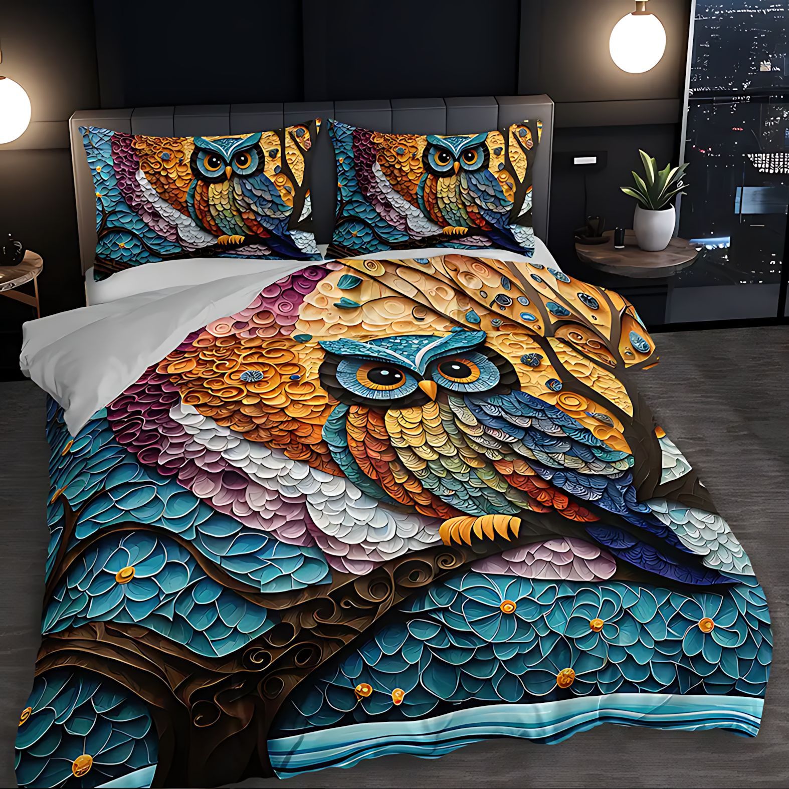 TEMU / JIT abrasión colchón colchón conjunto lindo búho impresión digital 3D ropa de cama exclusiva para el comercio exterior