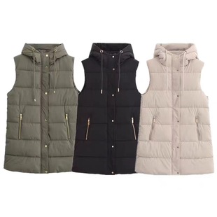 Za Export Women's Clothing Wholesale European and American Style Autumn and Winter New Mid-Length Hooded Sleeveless Vest 3046230