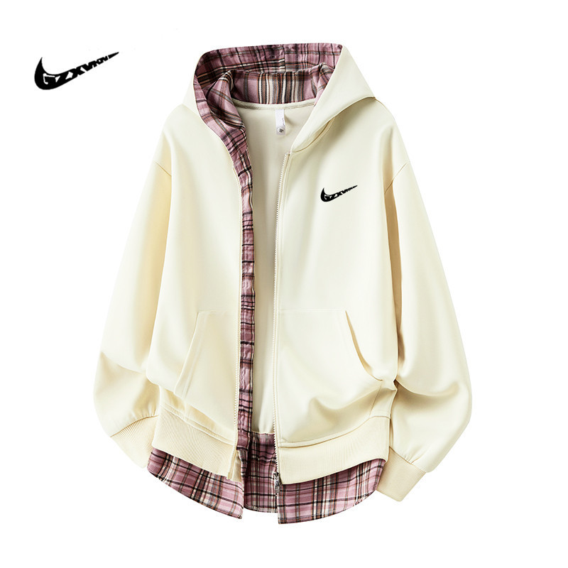 American Street Retro Creative Sweatshirt Spring and Autumn New Hooded Cardigan Jacket High Street Color Matching Casual Jacket for Men