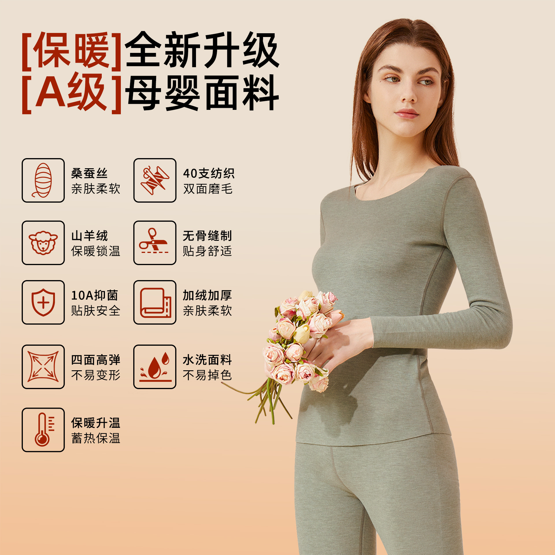 Cashmere Silk Thermal Underwear for Women, Class a Thermal Clothing, Pajamas, Fleece-Lined Thermal Tops and Bottoms, Heating Set