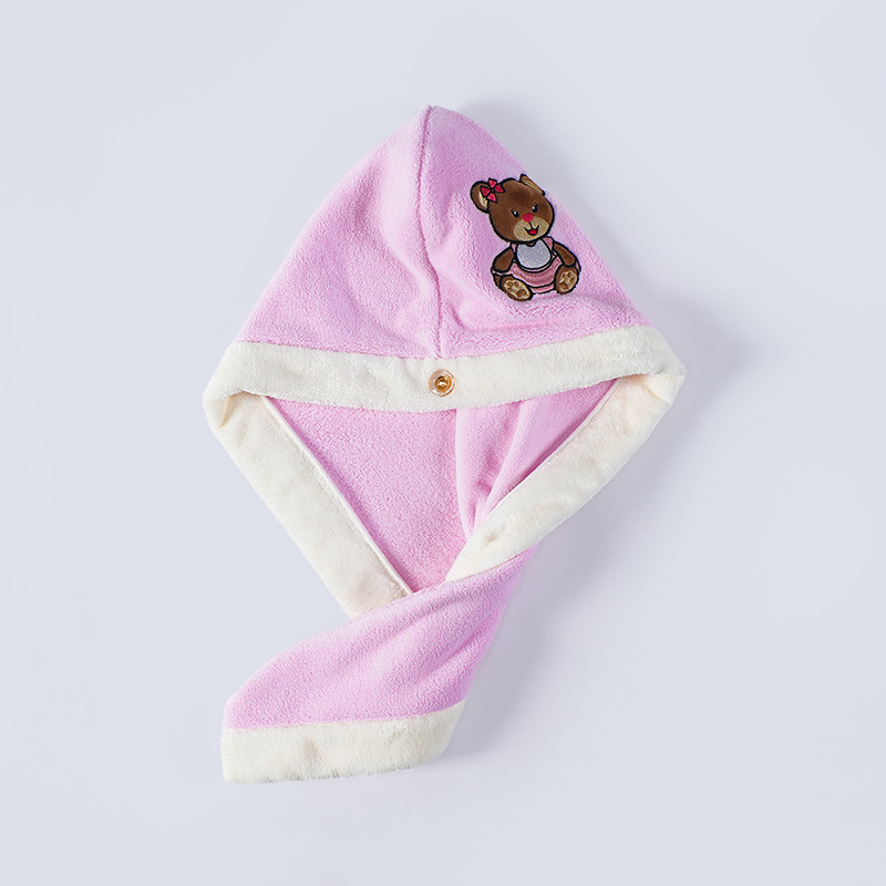 Pink-purple purple hair towel, with little bears