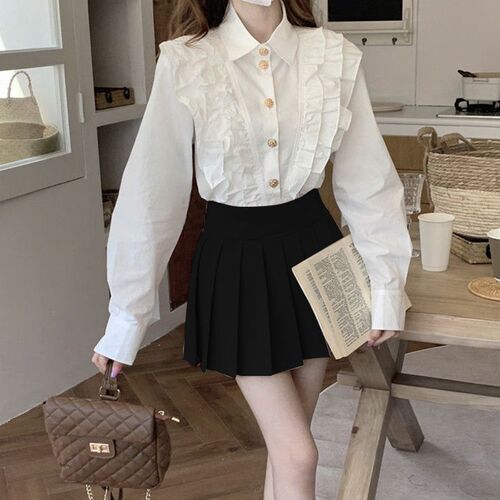 White shirt women's spring and autumn design sense niche French-style gentle ruffled long-sleeved top