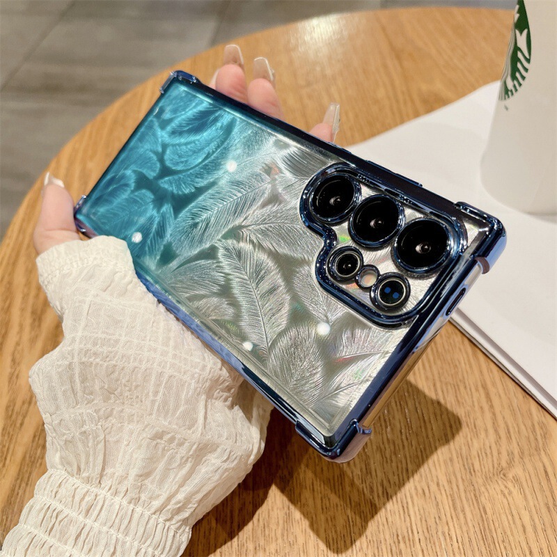 Electroplated Four-Corner Airbag Feather Suitable for Samsung S24Ultra Mobile Phone Case S23Fe with Lens Film S22Ultra