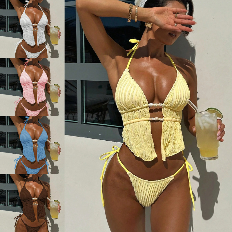 New Cross-Border Exclusive Halter Strap Split Swimsuit for Women European and American Sexy Hot Girl Amazon Bikini Two-Piece Set