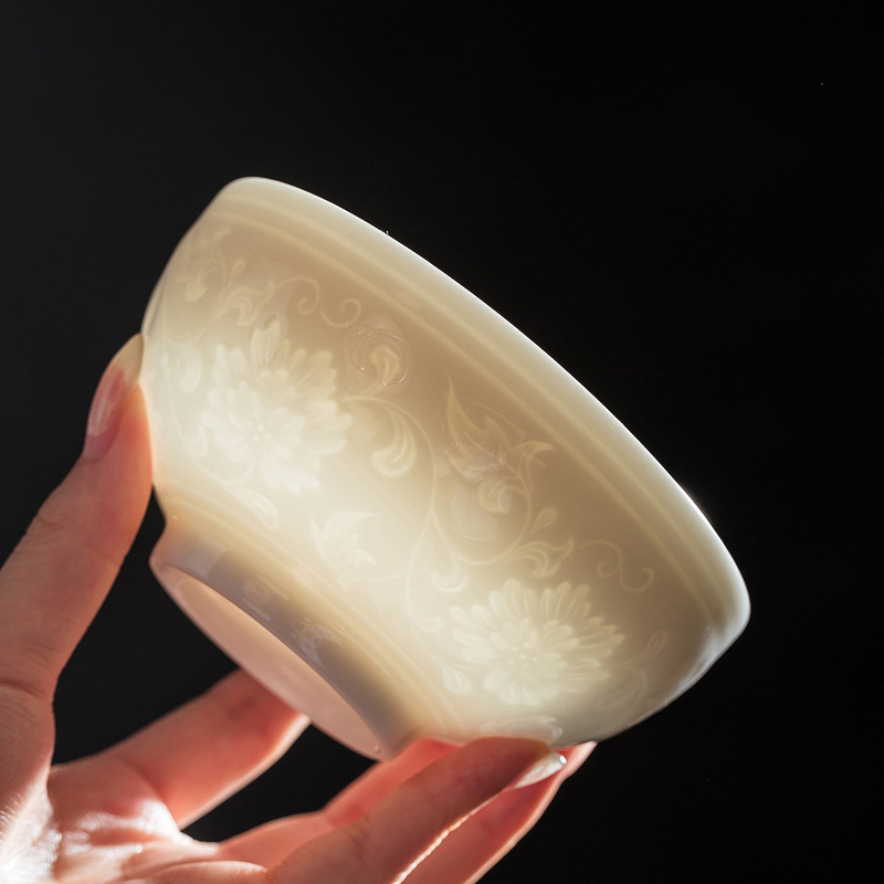 Dehua Jade Porcelain Chinese-Style Embossed Lotus Rice Soup Bowl Wholesale High-End Microwaveable Rice Bowl with Exquisite Design Dehua Jade Porcelain Chinese-Style Embossed Lotus Rice Soup Bowl Wholesale High-End Microwaveable Rice Bowl with Exquisite Design