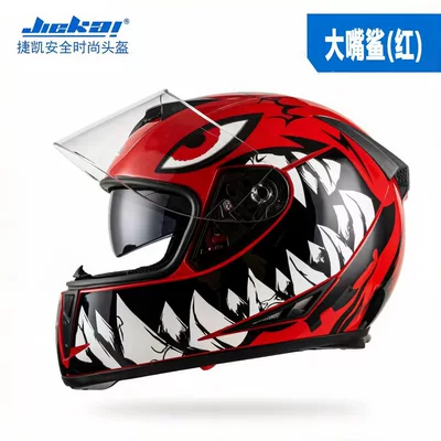 Jiekai Electric Motorcycle Full, Motosiklet kaskı (dəbilqə) - big-mouth-shark-red-m