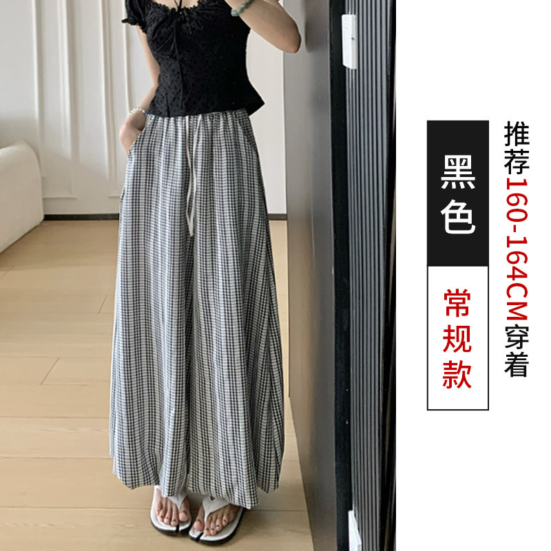 韩系蓬蓬花苞格子裤裙女夏季薄款高腰显瘦温柔风灯笼裤休闲阔腿裤|undefined