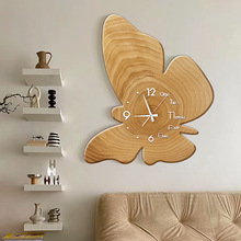 侘寂风客厅装饰画挂钟原木风电视背景墙挂画时钟挂墙复古艺术钟表