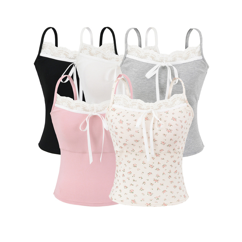 Lace Strap Thin Shoulder Strap Camisole Women's Summer 2025 New Slim-fit Backless Floral Sleeveless Top