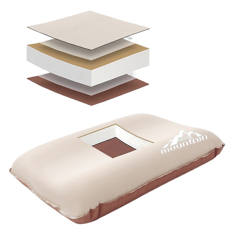 Almohada de esponja para exteriores, almohada inflable automática, almohada para acampar, almohada con forma de queso, almohada con cojín de aire, almohada de viaje, almohada para tienda de campaña