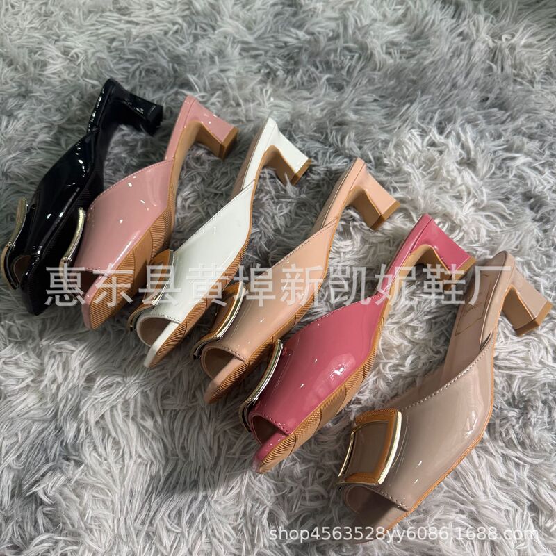 Directly from the Manufacturer: Women's Square Buckle Slippers for Outdoor Wear, Fashionable Casual Women's Shoes, Mule Sandals, Trendy Closed-Toe Half Slippers, One-Strap Slippers