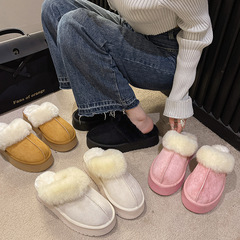 Snow boots, foreign trade, furry slippers, women's autumn and winter new outer wear, thick soles for home, warmth, cross-border Baotou cotton slippers wholesale