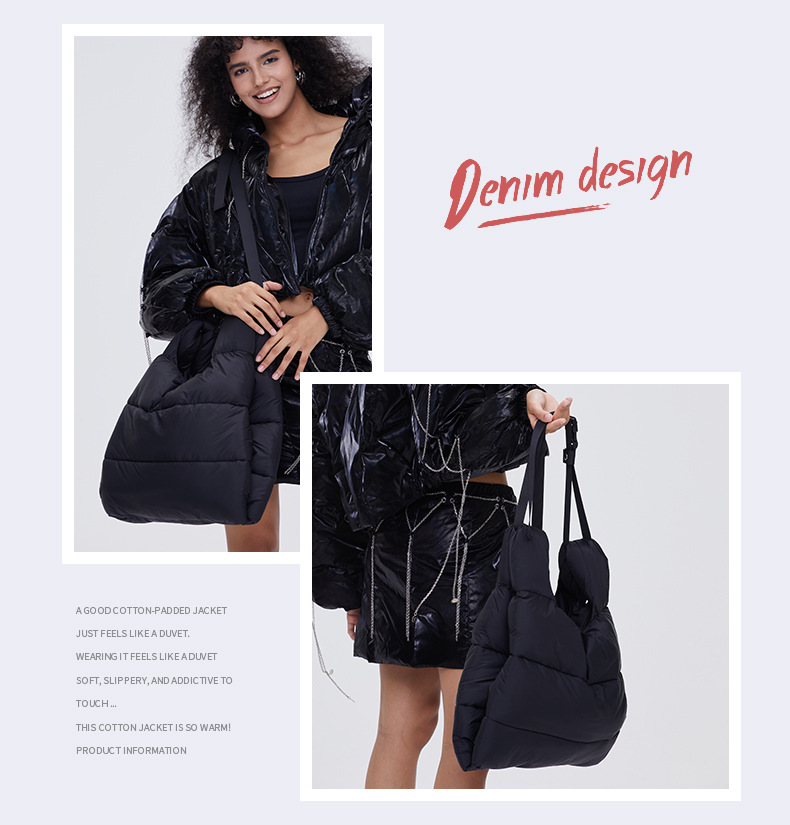 Damentaschen Neue Daunenwestentasche für Damen, einfache Volltonfarbe, weiche Baumwollfüllung, Umhängetasche, Handtasche mit Rautennähten_voghion.com