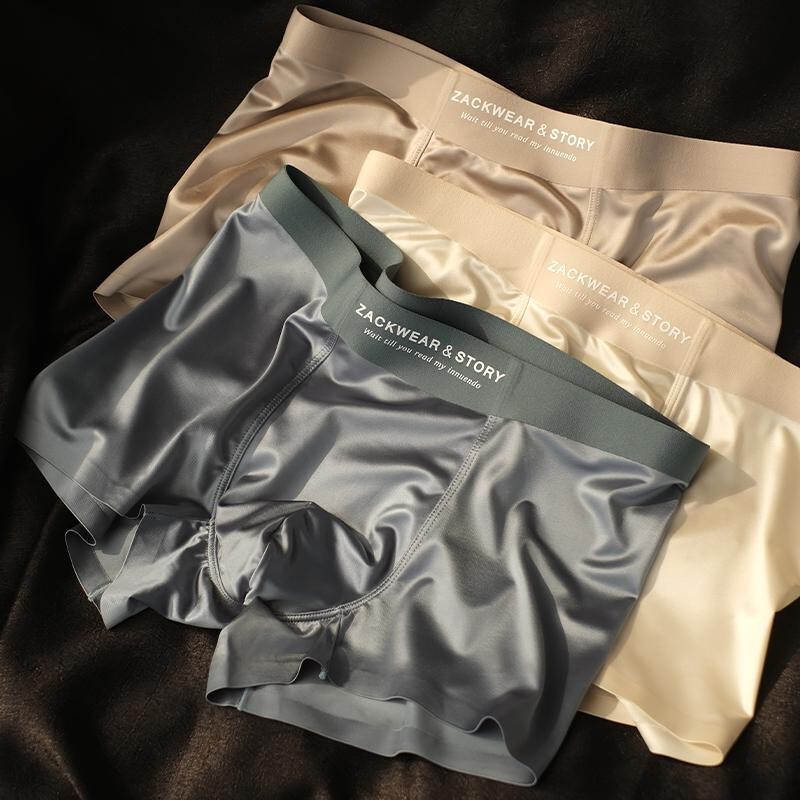 Zackwear Satin Luxury Men's Ice Silk Underwear Men's Mulberry Silk 10A Crotch 0-Feel Shorts Cotton