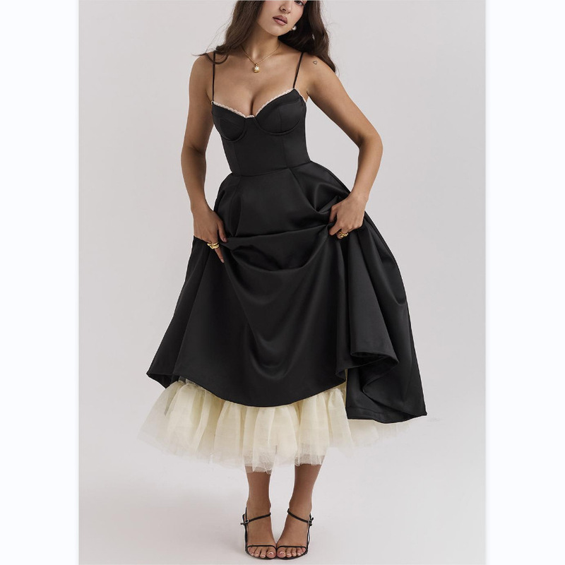 European and American sexy women's cross-border Amazon new strap V-neck sleeveless dress pettiskirt long skirt