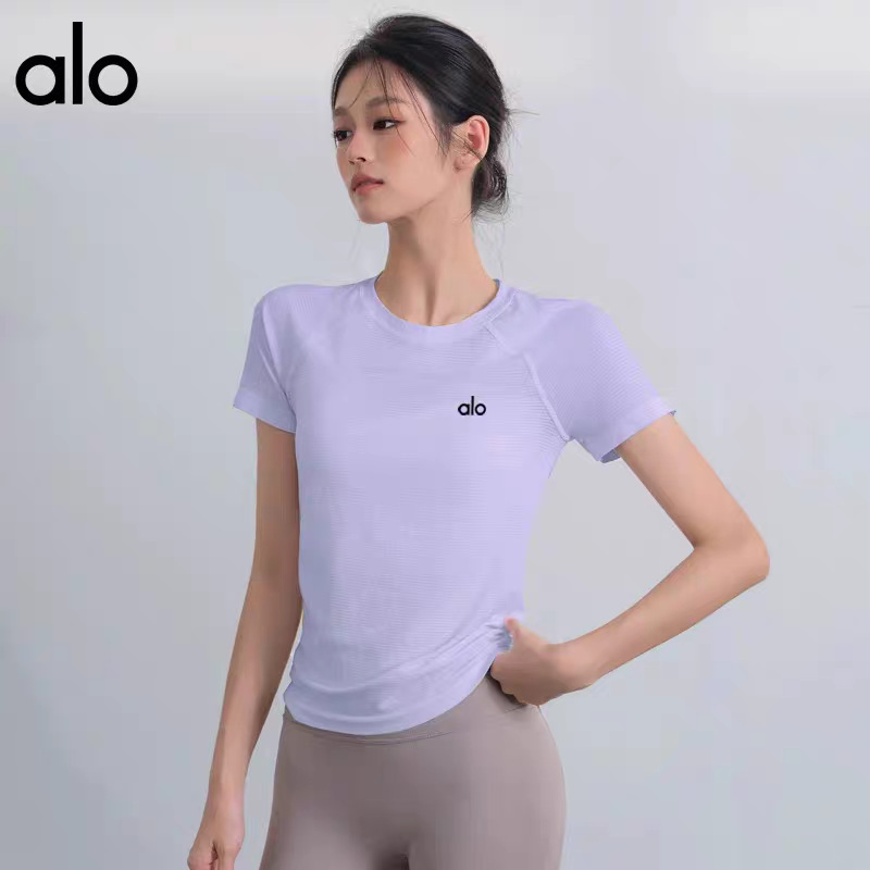 ハイバージョンヨガスポーツaloレタープリント半袖Tシャツレディーススリムデザインニッチファッション万能トップストレンド|undefined