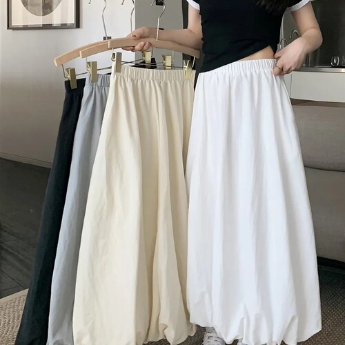 White skirt for women's summer 2026 new high-waist a-line skirt half-skirt small flower bud skirt casual long dress
