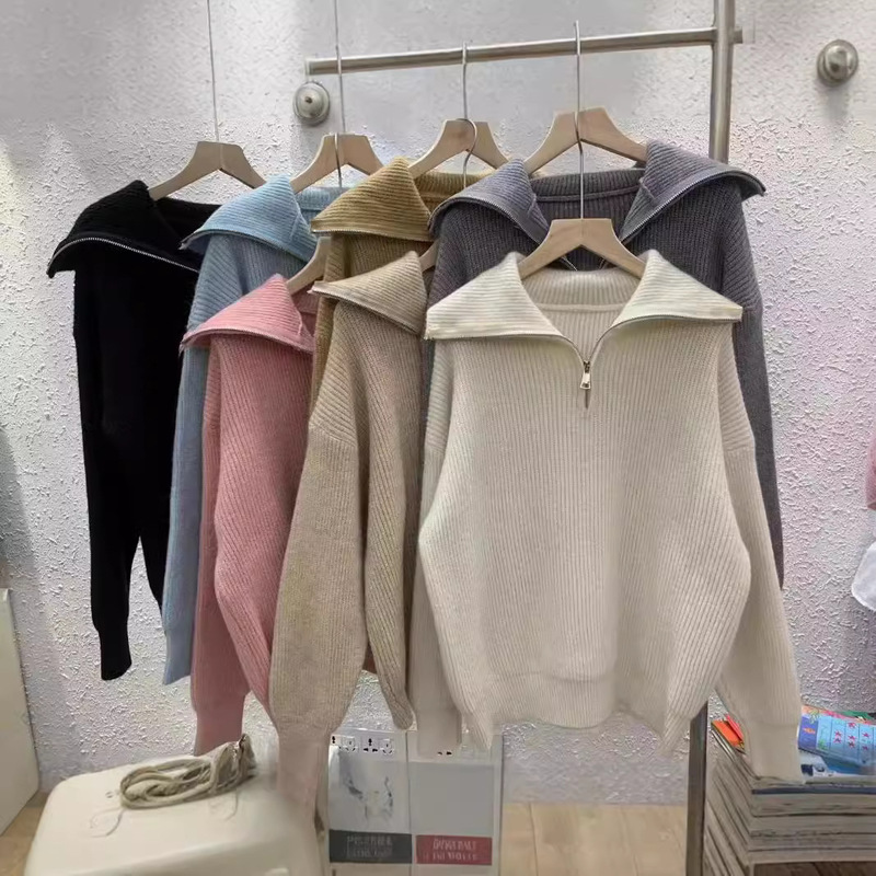 2024 New Autumn and Winter Zipper Knitwears, Knitwears, Women's Loose Outer Wear, Bottoming, Western-Style Tops, Niche Design 2024 New Autumn and Winter Zipper Knitwears, Knitwears, Women's Loose Outer Wear, Bottoming, Western-Style Tops, Niche Design