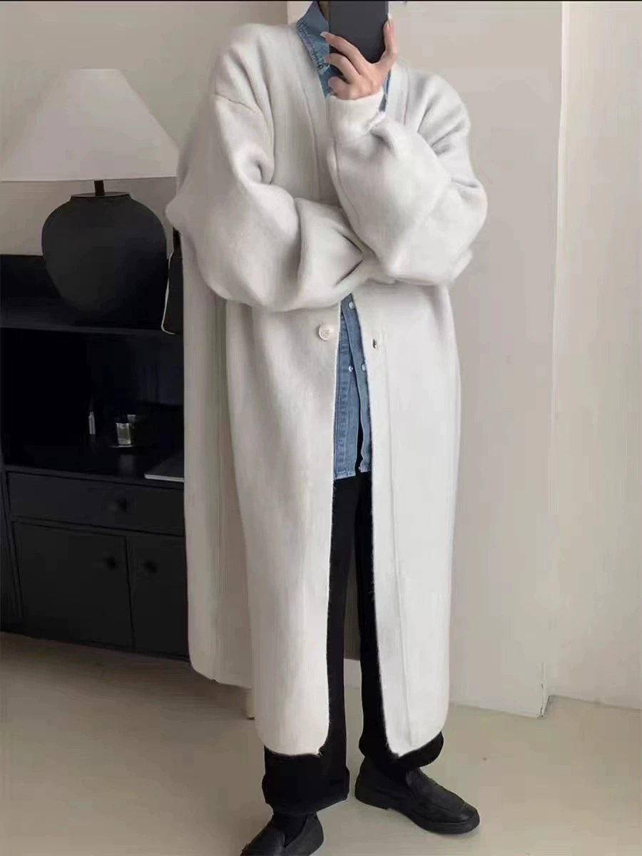Демисезонное trench coat, длинная вязаная куртка, стиль высокого качества, V-образный вырез