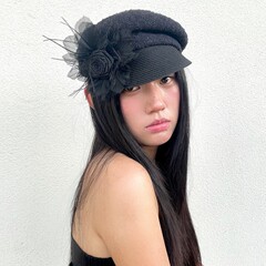 韩系氛围感花花春夏季透气薄款ins针织鸭舌帽度假百搭休闲画家帽