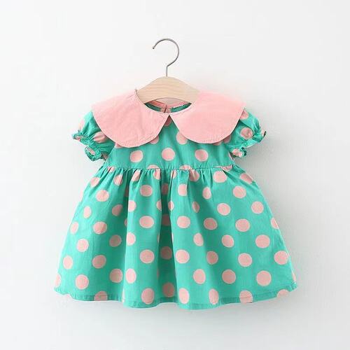 1238 Children's Apparel Wholesale Summer New Full Body Polka Dot Dress Girl Child Short Sleeve Skirt Princess Dress Dropshipping