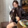 實拍2023早春新款高品質複古夾克oversize棕咖色寬松皮衣短外套女