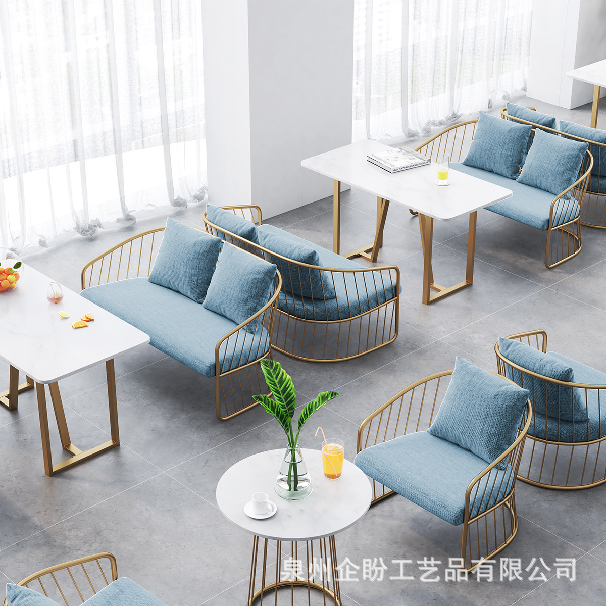 北欧铁艺沙发椅 网红甜品奶茶店卡座沙发桌椅组合 咖啡厅休闲餐桌