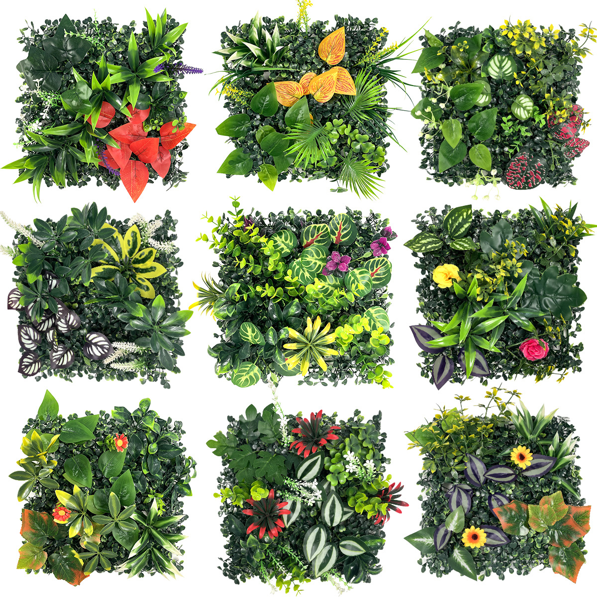 Muro vegetal artificial popular transfronterizo, muro de plantas verdes, pared de fondo artificial, decoración para bodas en centros comerciales, césped artificial Milán, flores artificiales.