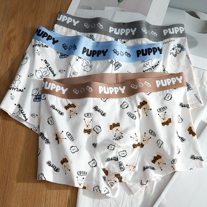 Men's Cotton Breathable Trendy Boxer Briefs Cute Cartoon Shorts for Teenagers