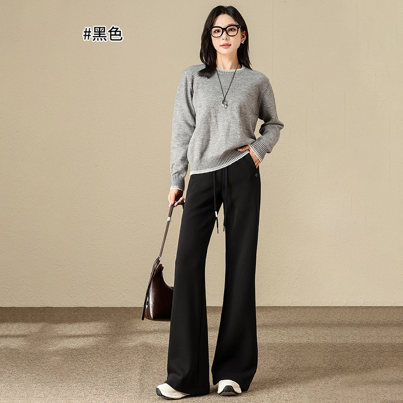 黑色微喇裤女2025新款秋冬高腰女裤休闲裤加厚直筒显瘦阔腿裤2517|undefined
