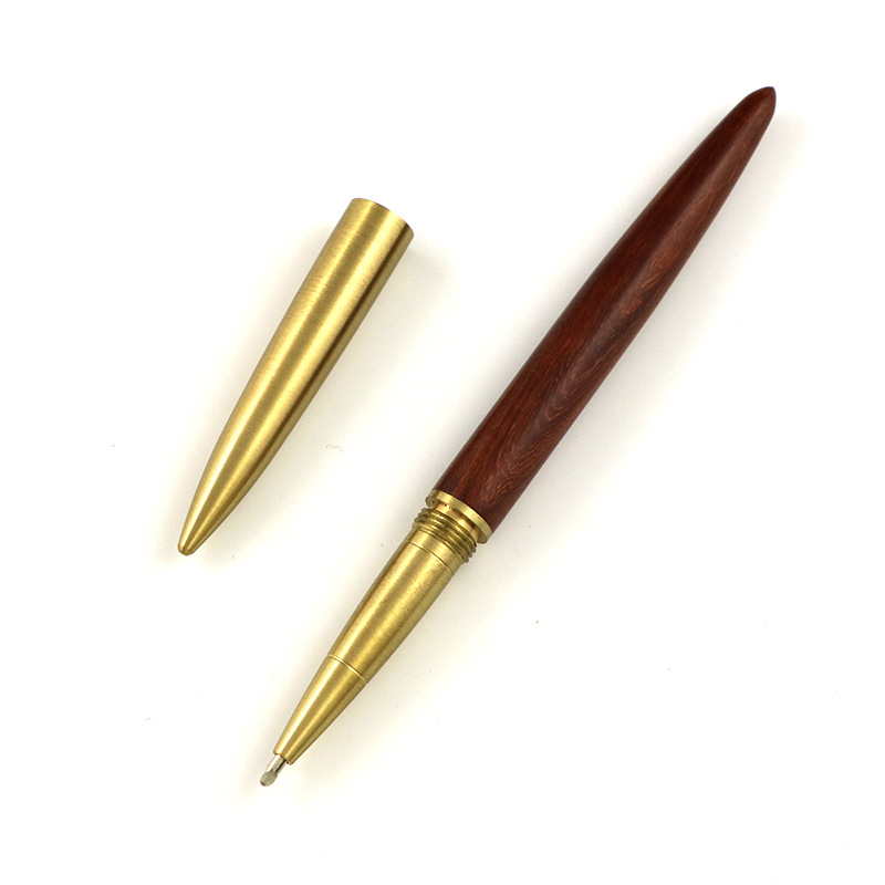 供应两头尖尖黄铜木头中性签字笔 红檀科檀血檀红酸枝木头黄铜笔