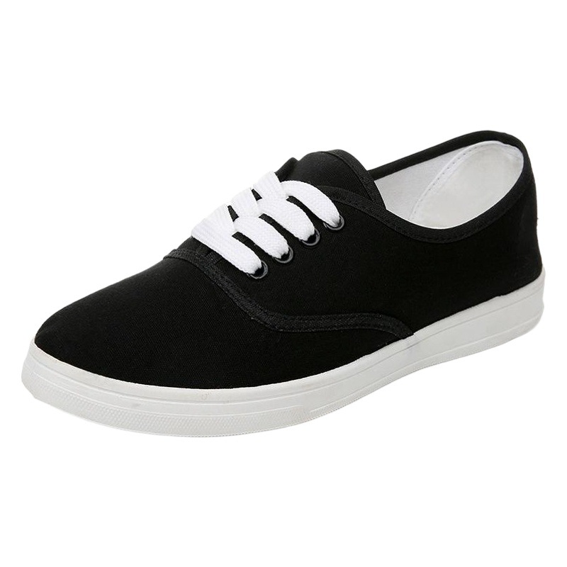 Fábrica al por mayor zapatos de lona con cordones Comercio exterior estilo coreano zapatos de estudiante blanco zapatos bajos zapatos blancos casuales de tela plana de las mujeres