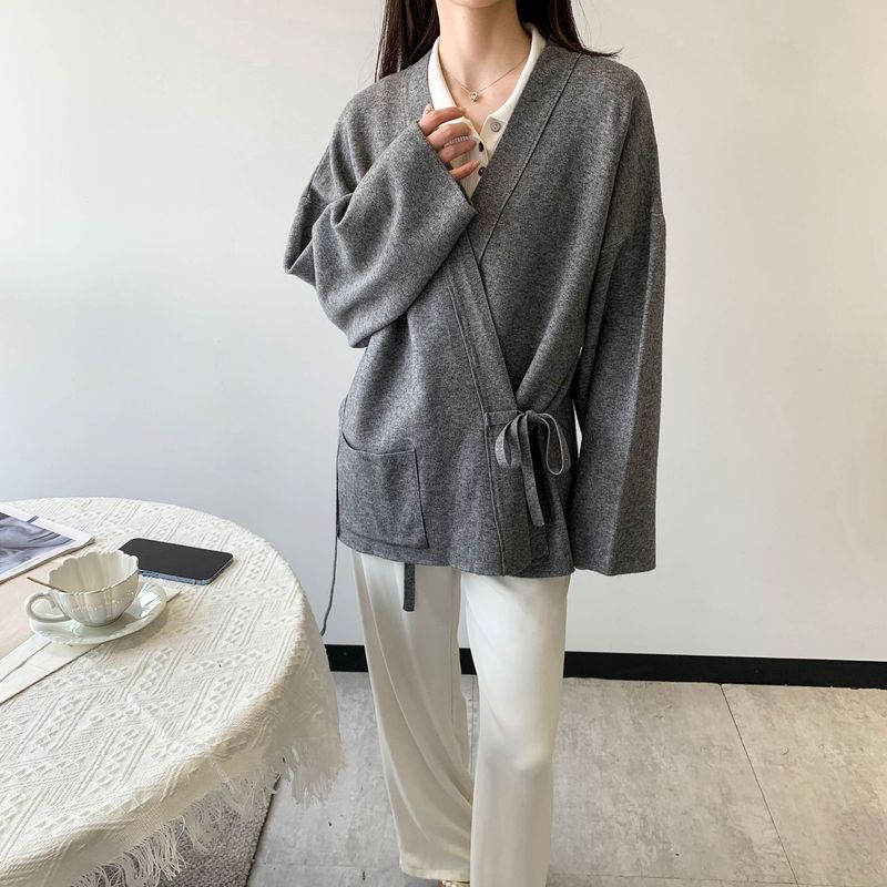 嘉织丨女式道袍式针织外套 气质清冷厚实挺括显瘦外套披肩B8239|undefined