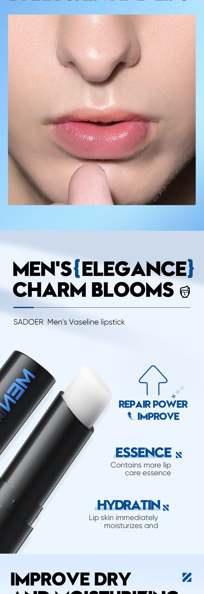 SADOER Alle Herre Squash Grass Carp Vaseline Læbestift Forbedrer Tør Hudplejeprodukter i Efterår og Vinter_voghion.com