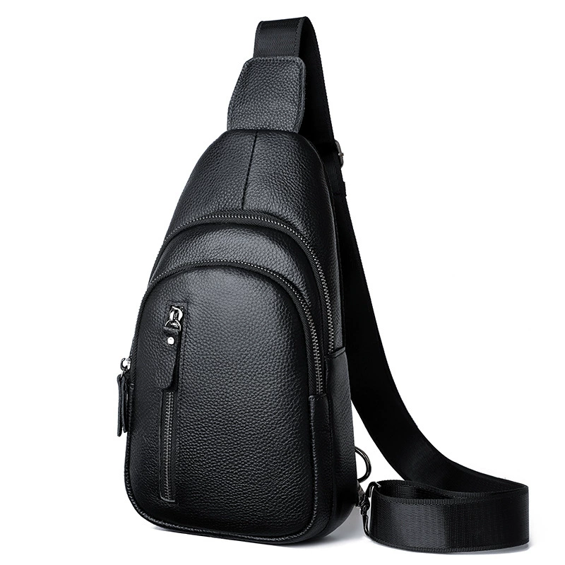 Chest bag, leather shoulder bag for leisure, capacious one-shoulder bag, genuine leather, cowhide