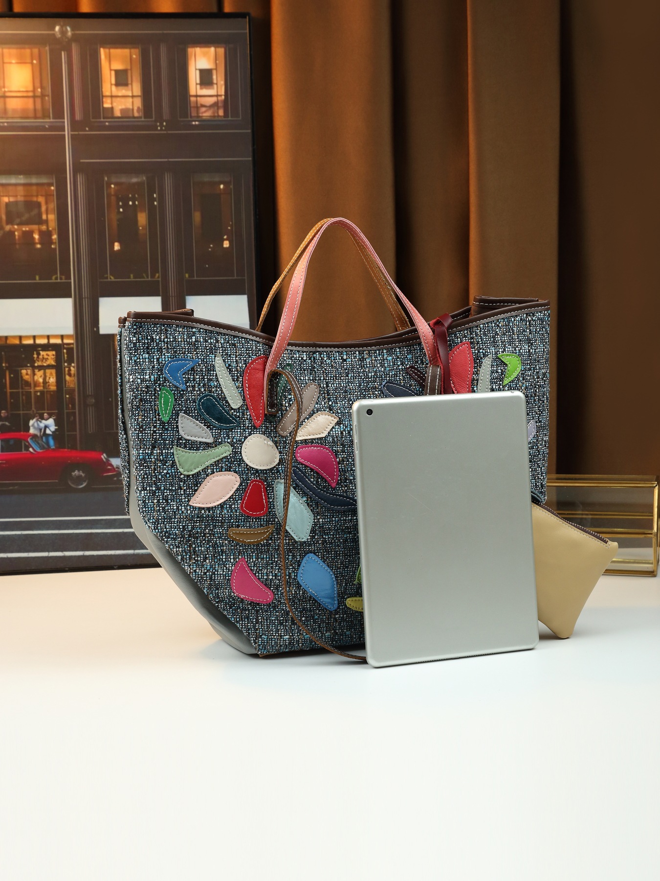 Women Genuine Leather Shoulder Bag Patchwork Irregular Graphic_voghion.com