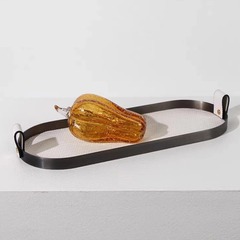 現代のシンプルな編み革金属馬毛楕円パレット収納創意置物デスクトップ茶のサンプルプレート間