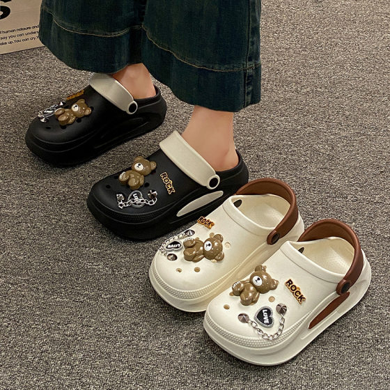 Rock Bear Cave Shoes Women's Summer Outer Wear New Beach Shoes Non-slip Toe Half Sandals Student Cartoon Garden Shoes