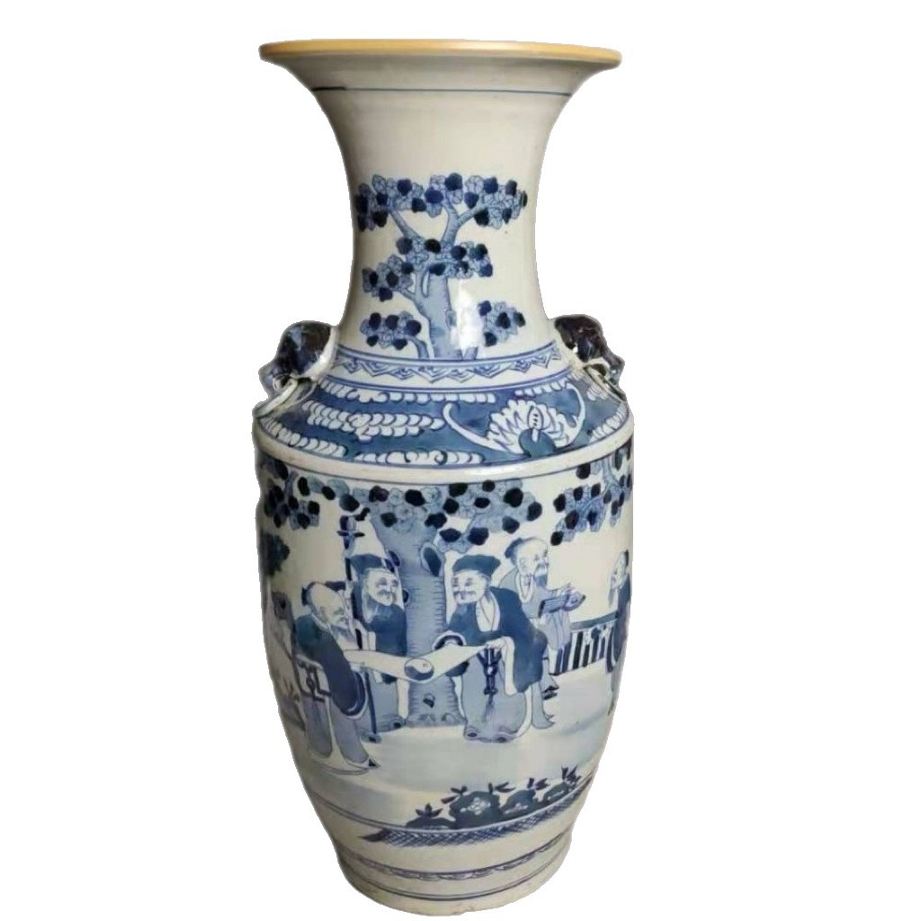 Daqing Guangxu Qinghua pintado a mano WuLao Guan personajes cuentos pintados botellas de ornamentación china antigüedades colección de porcelana antigua