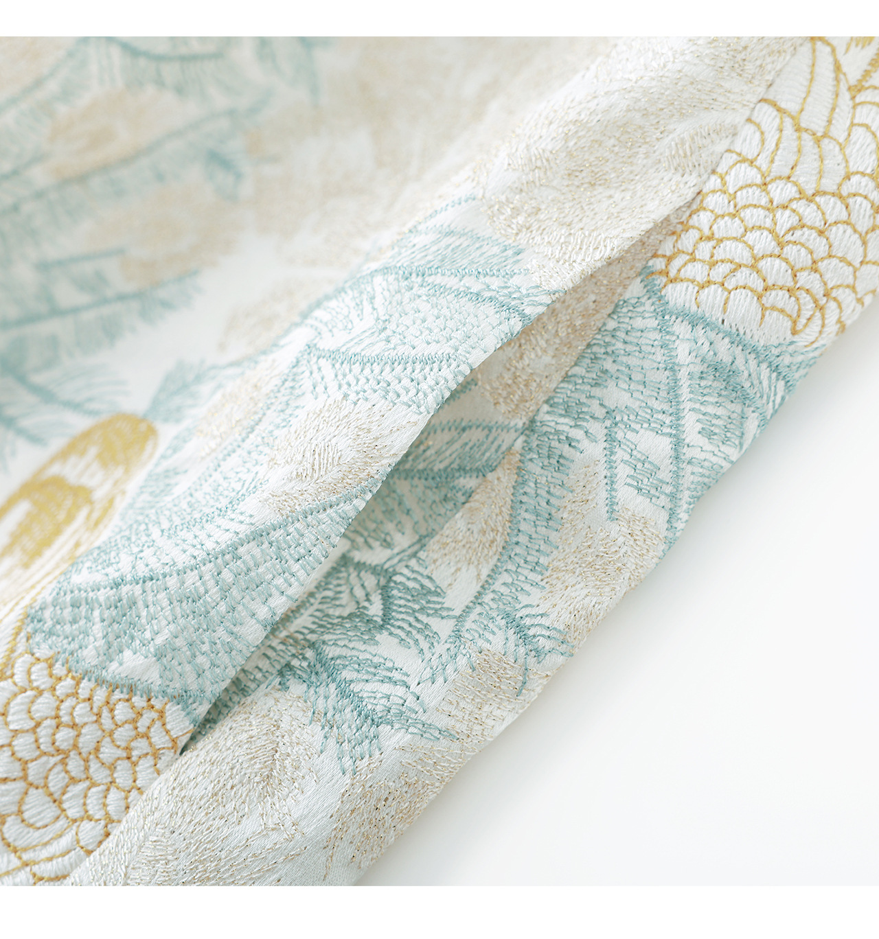 Đầm suông nữ midi dệt satin thêu jacquard tay ngắn — xanh lam chi tiết 20