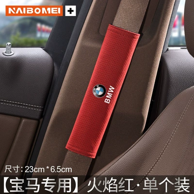 Seat belt shoulder pad | extended protective cover - bmw-round-logo-23cm-suede-flame-red-shoulder-cover-single-pack